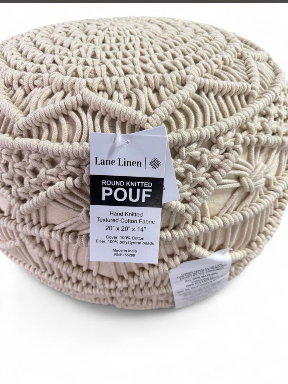 Round Knitted Pouf - Cream